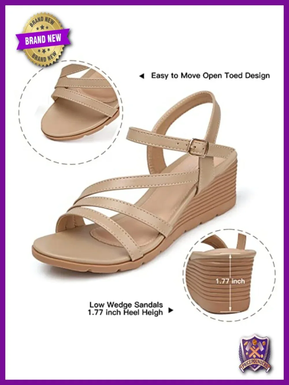 Elegant Wedge Sandals with Arch Support - Comfortable Low Heel Dressy Sandals